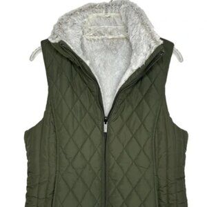 Weatherproof Reversible Vest Quilted Olive Green Reverse to Faux Fur Size M